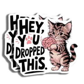 Cute Cat Sticker - Funny Hey You Dropped This Brain Sticker - Adorable Kitty Holding Brain Sticker - Humorous Vinyl Decal - Durable Decorative Design for Home or Offic - AAS0909