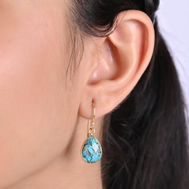 Gempires Copper Turquoise Teardrop Earrings, Natural Gemstone Dangle Drops, Hypoallergenic Gold-Plated Jewelry, Elegant Everyday Wear, Unique Gift for Mom, Wife, or Friend (Copper Turquoise)