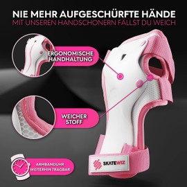 SKATEWIZ Children's Knee Pads for Inline Skates, Protectors, Knee Pads, Inline Pads, Ice Skates, Pink/White, Size M