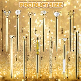 IBEQUEM 12Pcs Gold Ballpoint Pen Set, Metal Crystal Diamond Pen, Liquid Sand Glitter Blackink Ball Point Pen, Glitter Cute Crown Diamond Pen, Gift for Woman Girls Teacher School Office Home