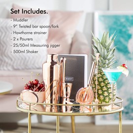 Beautify Cocktail Shaker Set, Copper 8pc Set with 600ml Parisian Cocktail Shaker, Professional Bartender Set for Home Bar, Including Strainer, Muddler, Jigger & Other Bar Accessories & Gift Box