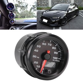 Fydun 2 Inch Oil Pressure Gauge 0-100PSI 7 Color LED Display with Sensor, Pressure Gauge Engine Equipment Instruments Black Dial Universal for Car 12V