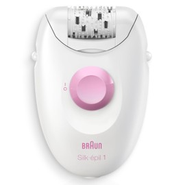 Braun Silk•épil 1 1-010 Epilator with Cable for Hair Removal, for Weeks, Soft Skin, White/Pink