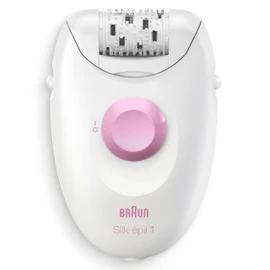Braun Silk•épil 1 1-010 Epilator with Cable for Hair Removal, for Weeks, Soft Skin, White/Pink
