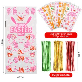 CCINEE 120PCS Easter Treat Bags,Cellophane Cookie Bags with Twist Ties Egg Bunny Candy Bags for Kids Easter Party Supply