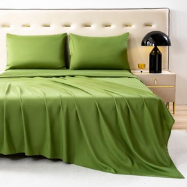 Overket Luxury 3 Piece Bed Sheets for Twin Size Bed, Cooling, and Breathable Bedding with Easy Care and Silky, Wrinkle Free.（Olive green-Twin）