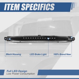 Auto Dynasty Full LED 3rd Third Brake Light Compatible with Buick Rainier Chevy Trailblazer EXT GMC Envoy XL Isuzu Ascender Oldsmobile Bravada Saab 9-7X 2002-2009, Black Housing Clear Lens