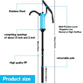 WILLBOND 55 Gallon Drum Pump with Bung Wrench 5 to 55 Gallon Barrel Oil Pump Opener Tool for Opening 10 15 20 30 55 Gal Fits 2 and 3/4 Cap to Transfer Fuel, Alcohol(Pp,Lever)