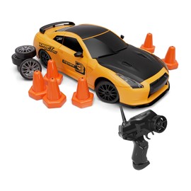 Odyssey Toys Drift All Day RC Car with 2 Wheel Sets, Remote Control Drifting Car with 6 Course Cones, 2.4GHz, Yellow/Black