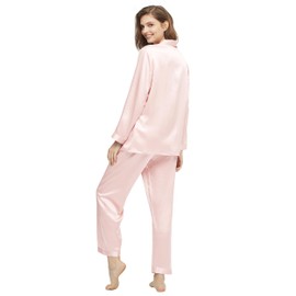 LilySilk Silk Pajamas for Women Button Up Pajamas Set for Ladies Girls Soft Maternity Pajamas Birthday Bridal Party Gift for Christmas Anniversary Valentine's Day,Pink L
