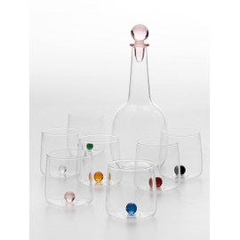 Zafferano Bilia - Handmade Transparent Glass, Handmade Borosilicate Glass Cups, Decorated with Colourful Glass Ball Inside, Capacity 44 cl, Diameter 88 mm, Pack of 6 - Amber