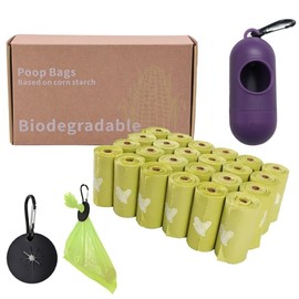 24 Rolls of Scented Durable Composite Biodegradable Doggie Poop Bags - Pet Poop Bags with Bag Dispenser and PVC Bag Holder with Leash Clips Set- 360 CT Leak Proof Waste Bags That are 9" x 13" inches