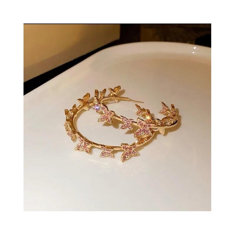 Butterfly Hoop Earrings - Color: Silver Butterfly Hoops