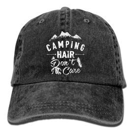 Splash Brothers Customized Unisex Camping Hair Don't Care Vintage Adjustable Baseball Cap Denim Dad Hat (Black1, One Size)