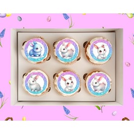 Cute Easter Bunny Edible Images Wafer Precut Easter Cupcakes Twelve 2" Cupcake Toppers, Cookie Toppers Precut -03