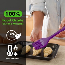HOTEC - Pinceles de silicona resistentes al calor, para repostería y salsa de mantequilla y adobos para barbacoa, parrilla, barbacoa, hornear, cocina, sin BPA, apto para lavaplatos (púrpura), 2