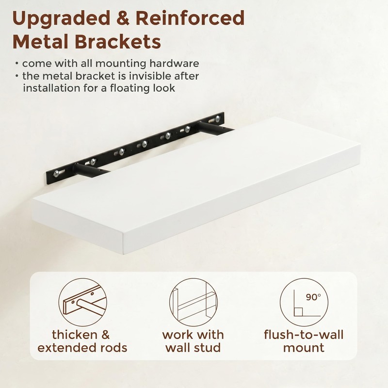 White Floating Shelves, 24 Inch Wood Shelves for Wall Set