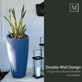 Mayne Inc. Modesto 32in Tall Planter - Neptune Blue - 16in L x 16in W x 32in H - 6 Gallons of Soil Capacity (8880-NB)