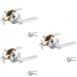 ANNFUZ 3Pack [Keyed Alike] Entrance Door Levers,Exterior Interior Keyed Door Handles with Lock and Same Keys Reversible for Right Left Handed Doors,Perfect for Office,Front Door,Bedroom,Satin Nickel