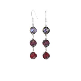pewterhooter Women's Sterling Silver Sparkling Ruby, Amethyst and Manhattan Sunset Drop Earrings
