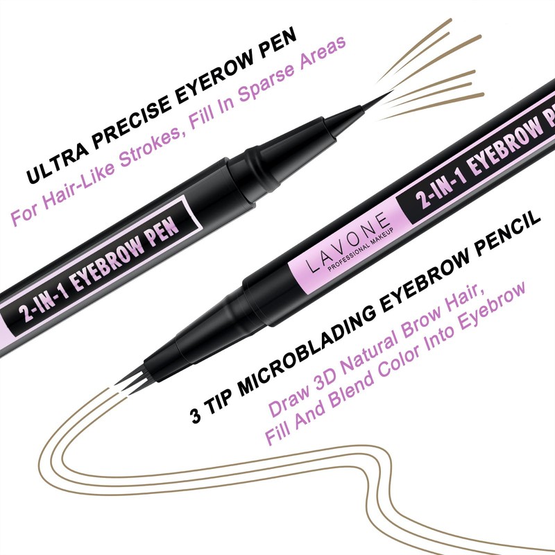 LAVONE 2-In-1 Waterproof Eyebrow Pen, with 3 Tip Microblading Eyebrow