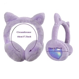 Kids Winter Earmuffs Adjustable Warm Faux Fur Ear Warmers Ear Cover with Glitter Sequin Cat Ears for Girls Boys Toddler,purple