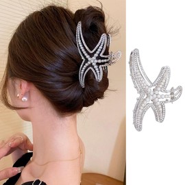 Starfish Hair Claw Clip for Thick or Thin Hair, 1PCS Sliver Starfish Hair Clips Strong Hold Large Shark Hair Jaw Clips Starfish Hair Accessories Decoration Non-Slip Clamp Clips for Women Hair Styling