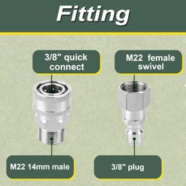 Raincovo Pressure Washer Quick Connect Kit Swivel Fittings, M22 14mm to 3/8 Inch Quick Connect Hose Adapter Set, Stainless Steel, 4 Pieces