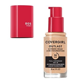 Covergirl Outlast Extreme Wear Base líquida 3 en 1 de cobertura completa, protector solar SPF 18, marfil, 1 onza líquida
