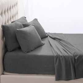 Bare Home Super Soft Fleece Sheet Set - Split King Size - Extra Plush Polar Fleece, No-Pilling Bed Sheets - All Season Cozy Warmth (Split King, Grey)