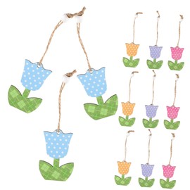 DOITOOL 12pcs Tulip Ornament spring ornaments for tree wood tulips flower tulip tree hanging decor spring hanging decorations spring tree ornaments tree decorations the tree wooden