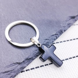 Cross My Heart Encouragement Gifts Resin KeyChain Stress Relief Keyring Pocket Small Jewelry for Women Men - Black