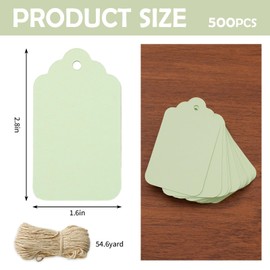 Whaline 500Pcs Sage Green Gift Tags Green Paper Tags Blank Hanging Labels with Hemp Rope for Wedding Baby Shower Birthday Party DIY Crafts Supplies
