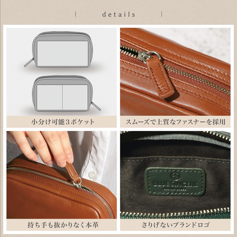 Blue Sincere Xpee PB5 Square Pouch, Small Items, Genuine Leather,