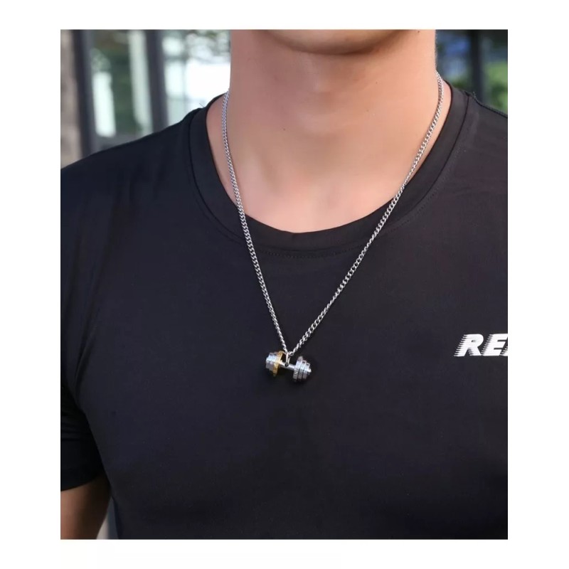 Jextech Collar Con Colgante De Mancuerna Acero Inoxidable Gym Fit