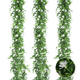 RECUTMS Faux Eucalyptus Garland Plant Fake Vines, Artificial Hanging Eucalyptus Leaves Greenery Vines for Wedding Backdrop Arch Wall Party Home Bedroom Decor Indoor Outdoor(White)