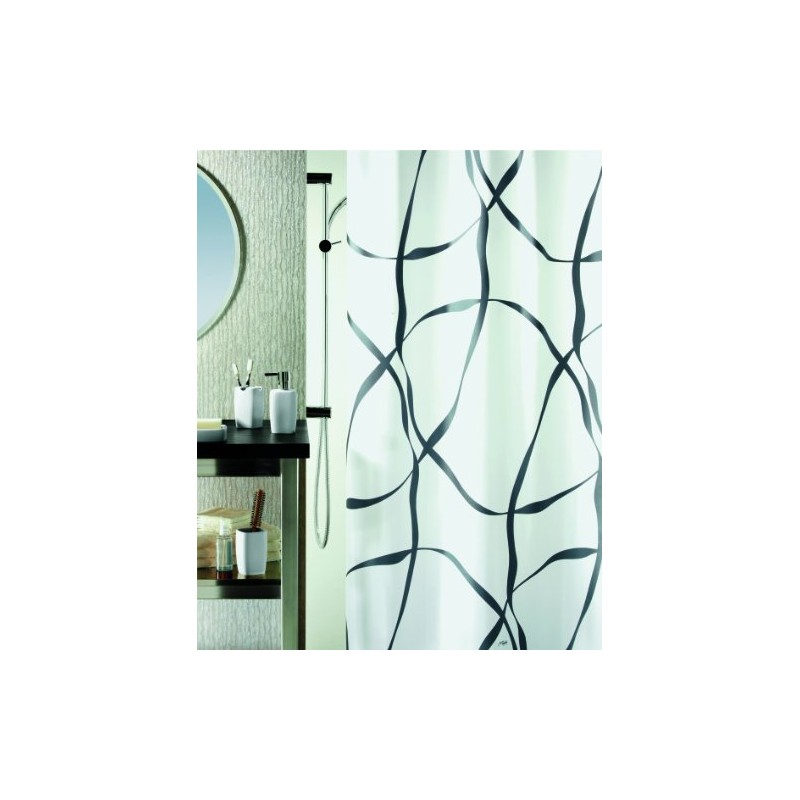 Spirella Ribbon Pearl Black Pearl Effect Textile Polyester Shower Curtain,