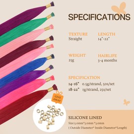 Doores I Tips Real Human Hair Extensions, Hot Pink 22 Inch 25g/25s