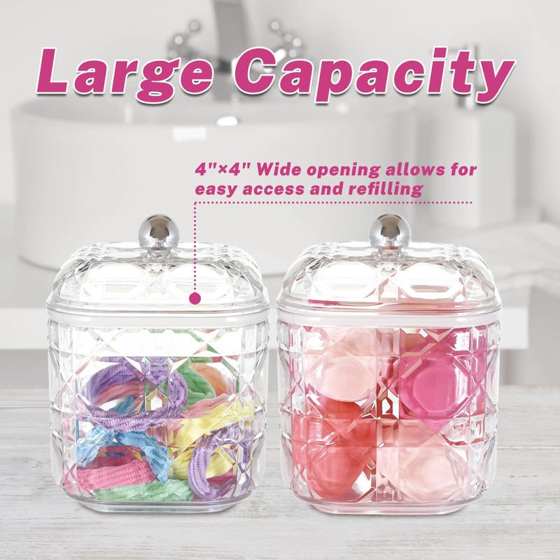 JynJyn 2-Pack Scrunchies Holder, 30oz Q-tip Holder, Plastic Bathroom Canisters,