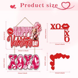 Valentines Day Door Sign, Red Pink Wooden Sign, Happy Valentines Day Decor for Front Door, Pattern Wood Wall Hanging Sign with Ribbon Home Decorations