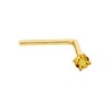 22G Solid 14Kt Gold L-Shape Nose Stud with real Citrine