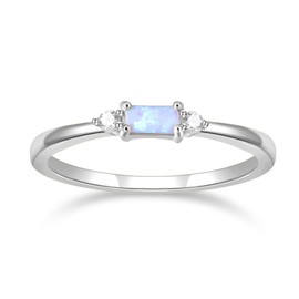SHINYSO 14K Gold Plated Wedding Bands for Women Baguette Opal Ring Cubic Zirconia CZ Pave Thin Stackable Anniversary Rings for Her Size 4-10, 7.5, Metal, Cubic Zirconia