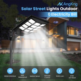 AngKng Solar Street Lights Outdoor Waterproof, 6500K Motion Sensor Solar Powered Street Light, Dusk to Dawn Solar Flood Lights with Remote Control for Outside Garden Yard Outside Parking Lot-4 Pack