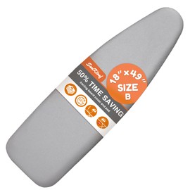 SUNKLOOF 18X49 Ironing Board Cover and Pad, Wide Ironing Board Cover, Resist Scorching and Staining, Extra Thick Reflective Silicone Ironing Board Cover with Padding, Elastic Edges, 4 Fasteners,