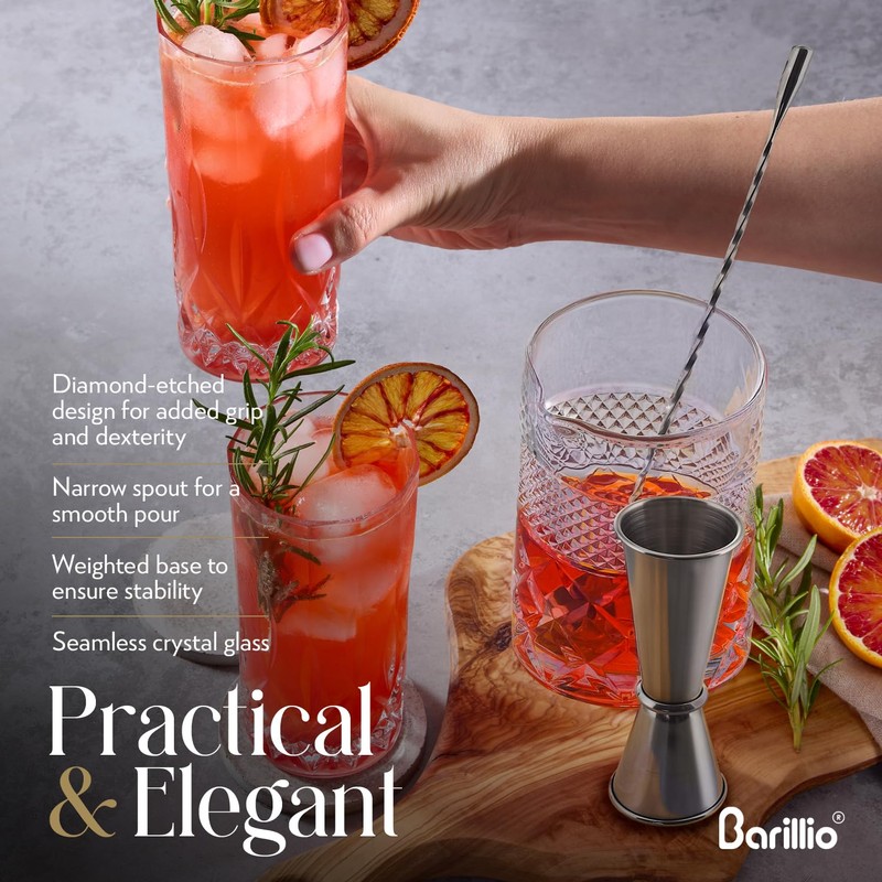 Barillio 24 Oz Crystal Cocktail Mixing Glass with Bamboo Stand