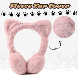 Children's Winter Ear Warmers Made of Soft Plush Girls Boys Warming Earmuffs with Cute Cat Ears, Skin pink