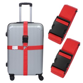 MECCANIXITY Cross Luggage Straps with Quick-Release Buckle Name ID Card Adjustable Suitcase Belt Strap for Suitcase Briefcase Backpack Travel, Red, Pack of 2