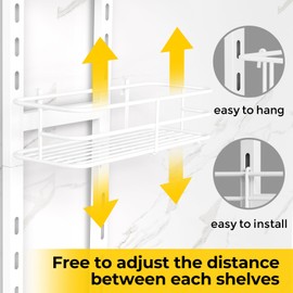 ODesign Over The Door Shower Caddy, 3-Tier Adjustable Hanging Shower Caddy with Soap Holder & 4 Hooks, Rustproof Bathroom Shower Organizer with Suction Cup, Shower Rack for Shampoo Razor - White