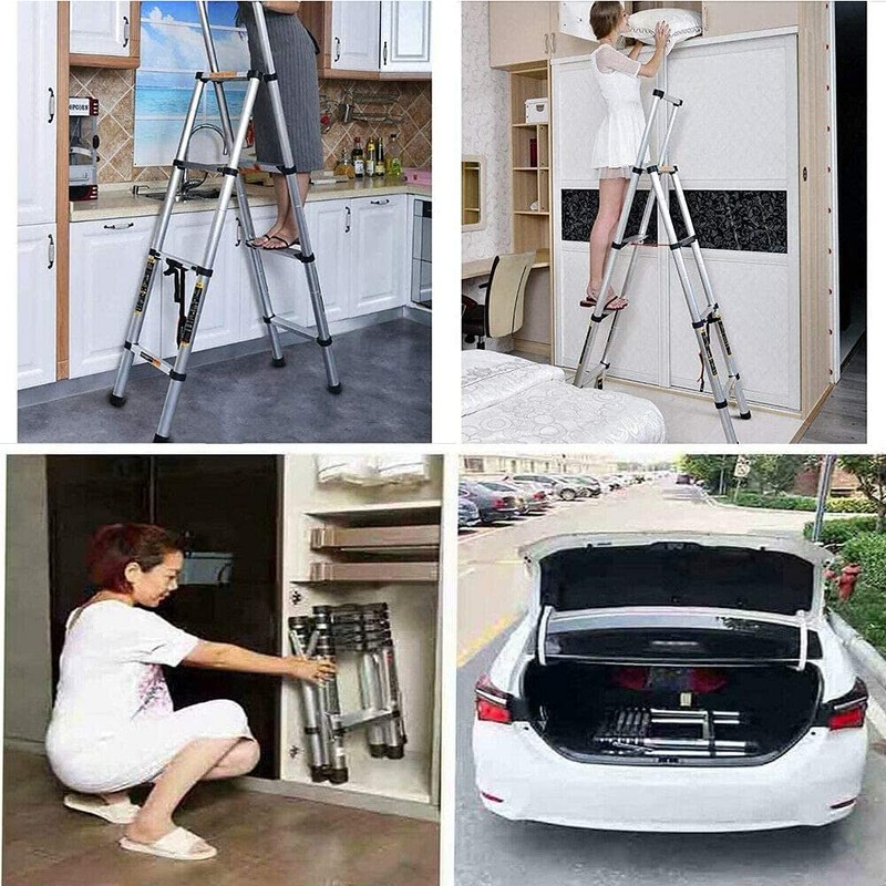 5+6 Steps(5.6ft + 6.6ft) Telescoping Ladder, A-Frame Portable Folding Multi-Purpose