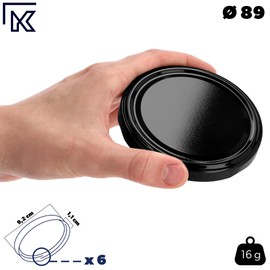 KADAX Screw Cap for Jars fi 89 mm, Replacement Metal Lids, Twist Off Lid with 6 Locking Teeth, Lids for Jars and Mason Jars, Canning Lids (Black, Pack of 10)